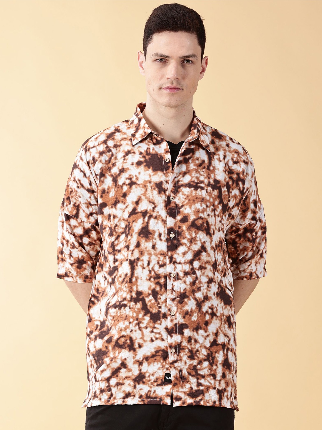 VALEN CLUB Men Dyed Spread Collar Comfort Casual Shirt, White