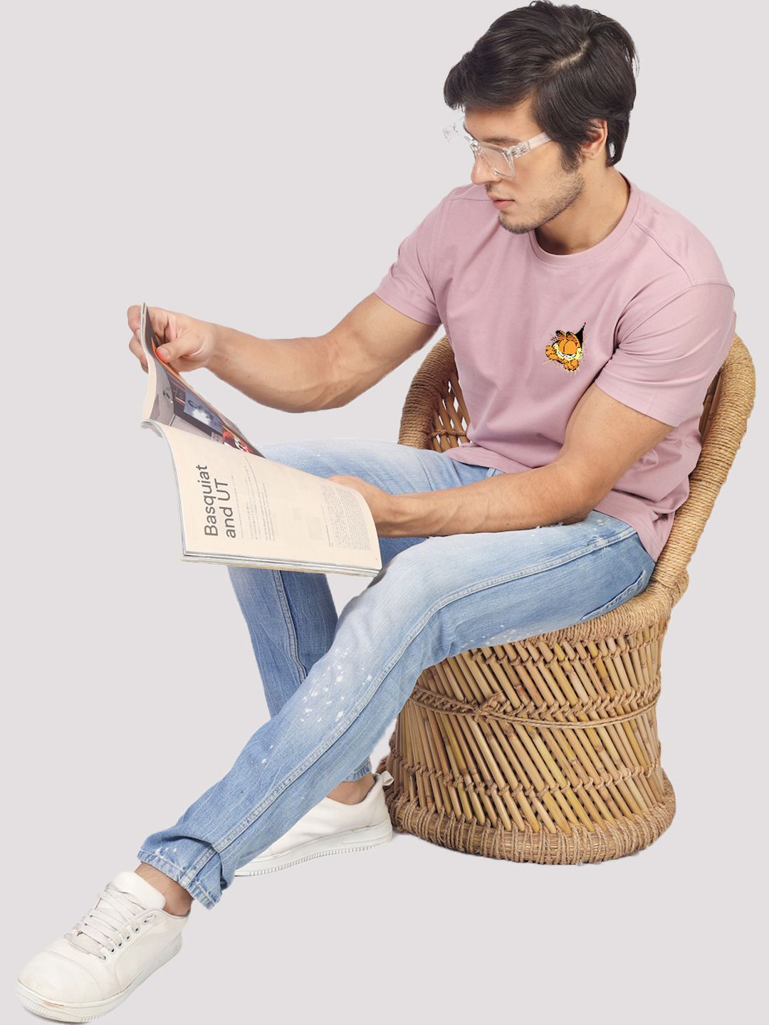 

Greylongg Men Yorksteadd 2076 Garfield Graphic Printed Round Neck T-shirt, Purple