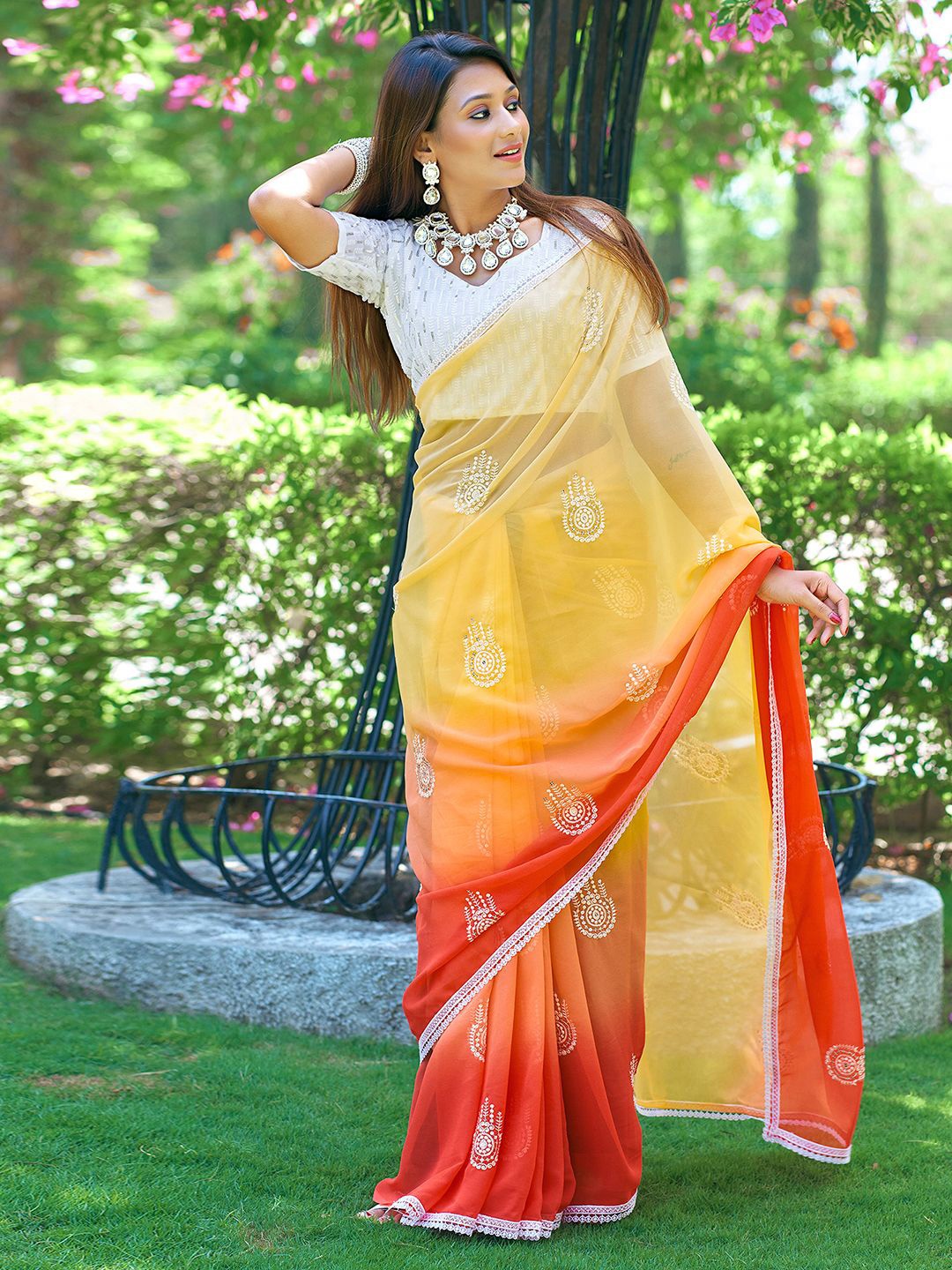 

Mitera Ethnic Motifs Sequinned Saree, Yellow