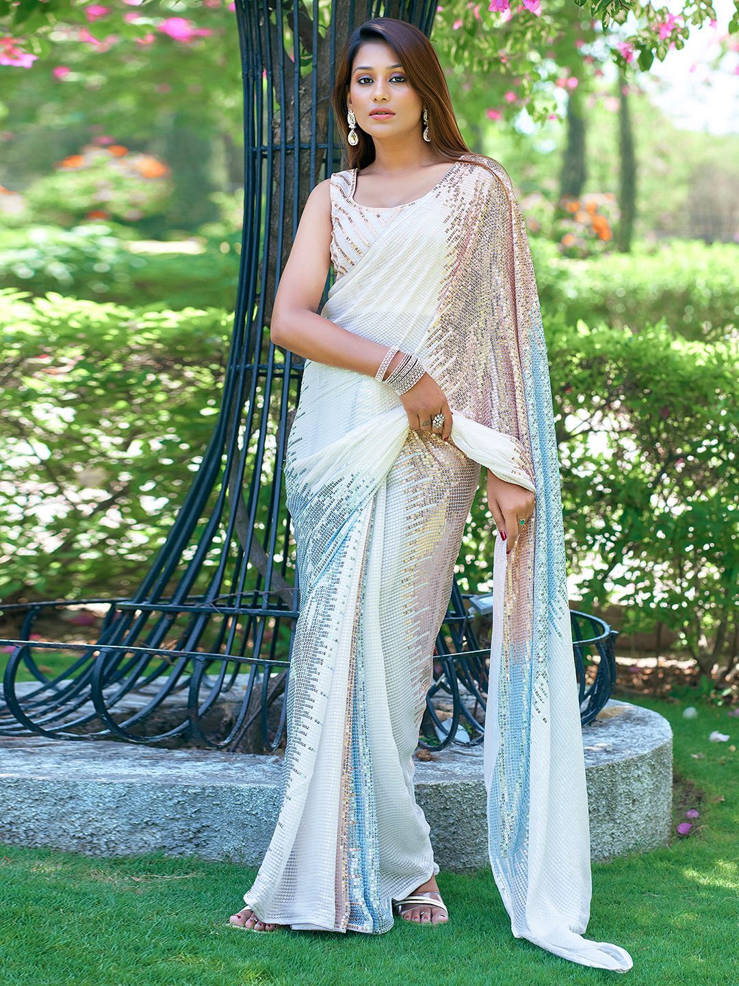 

Mitera Embellished Sequinned Saree, Brown