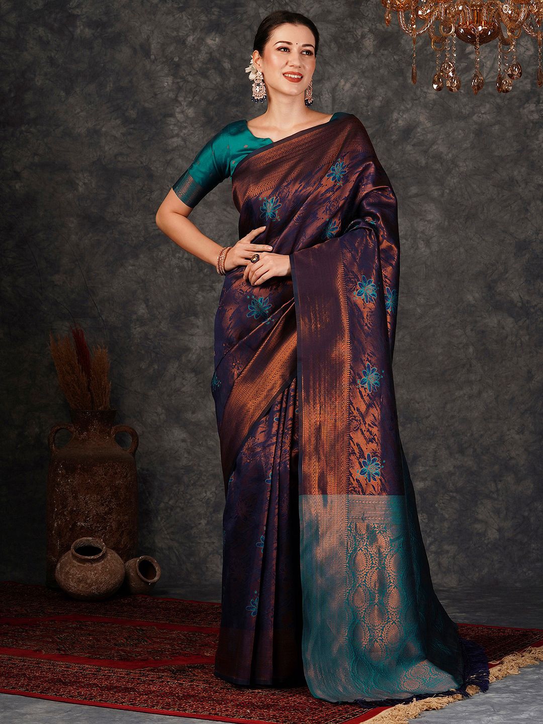 

Mitera Woven Design Zari Banarasi Saree, Purple