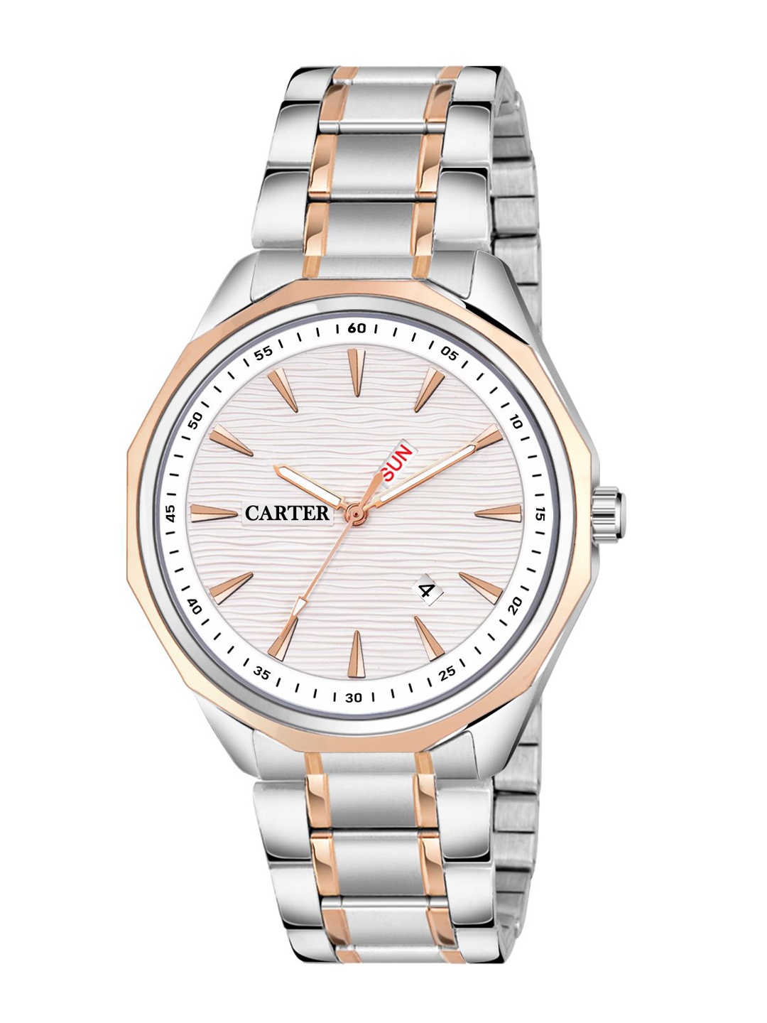 

Sandy D Carter Men Patterned Dial & Stainless Steel Bracelet Style Straps Analogue Watch Sandy D, Silver