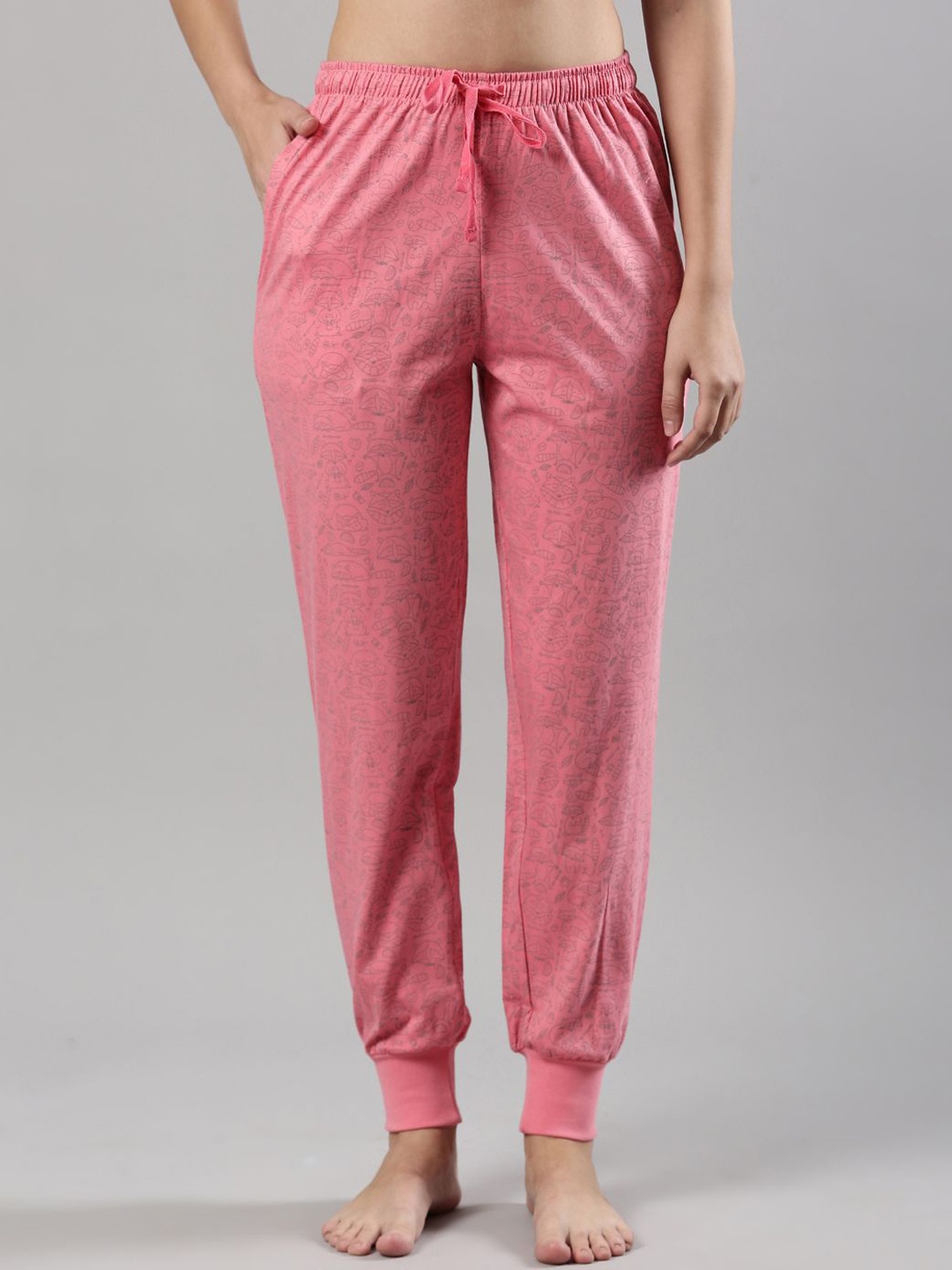 

Femmora Women Abstract Printed Mid-Rise Pure Cotton Lounge Joggers, Pink
