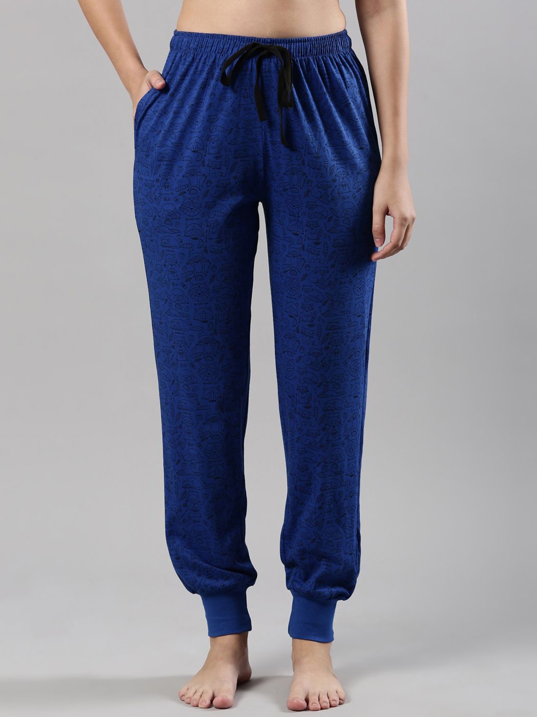

Femmora Abstract Printed Mid-Rise Pure Cotton Lounge Pants, Blue