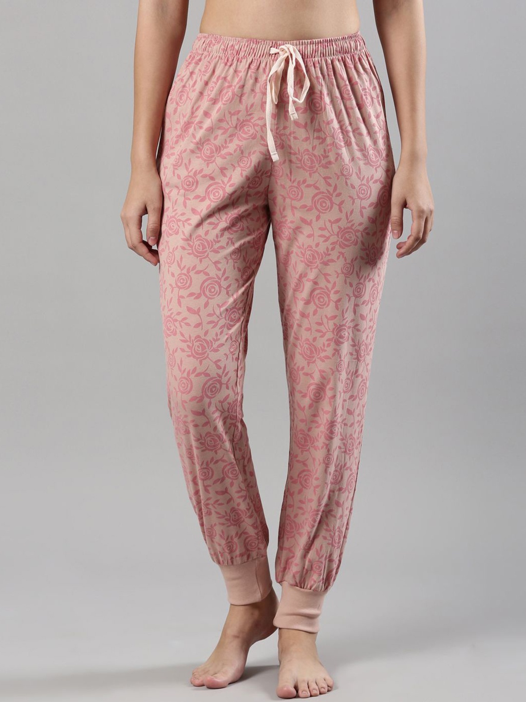 

Femmora Women Floral Printed Mid-Rise Cotton Lounge Joggers, Pink