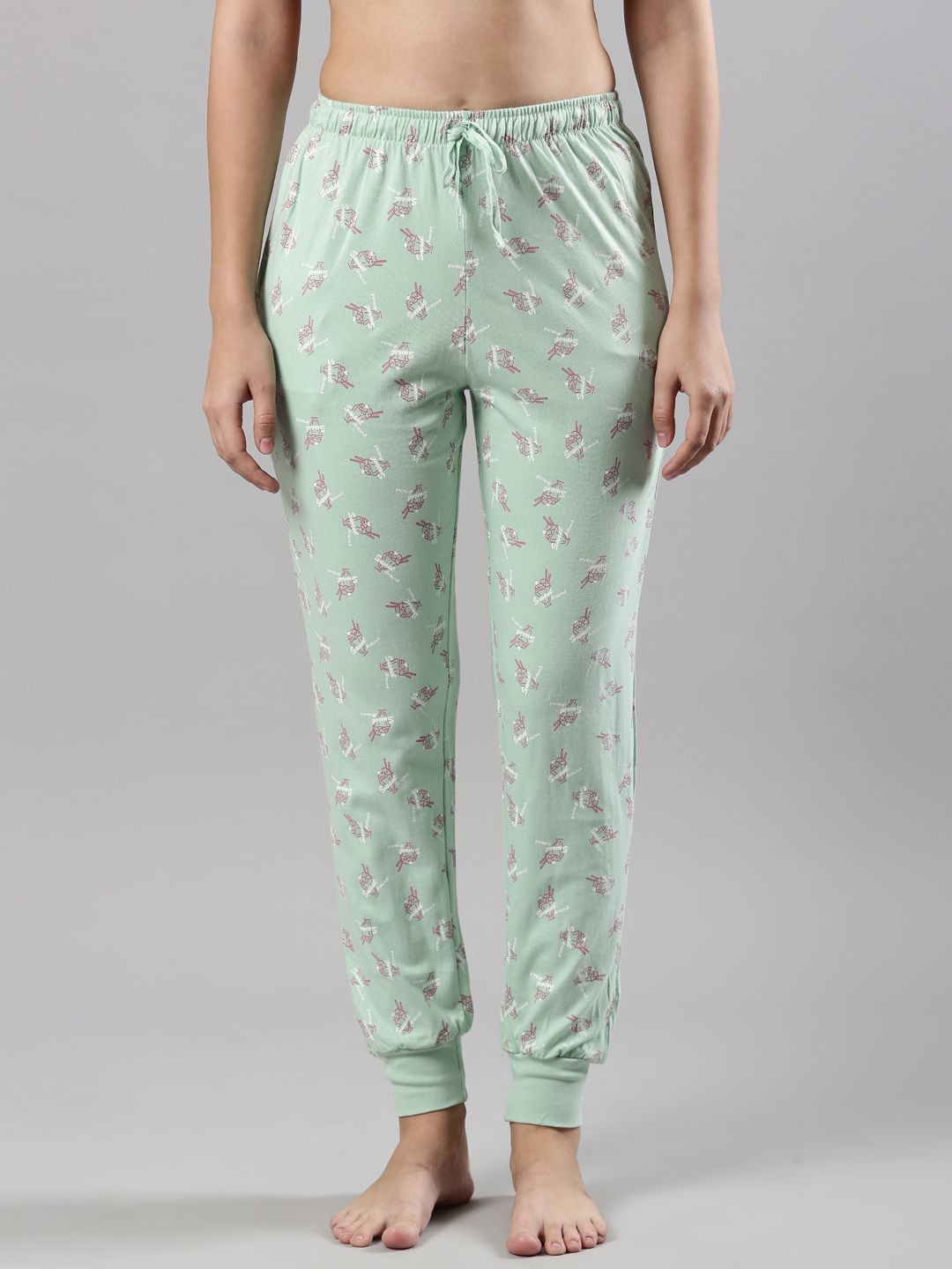 

Femmora Women Abstract Printed Mid-Rise Pure Cotton Lounge Pants, Sea green
