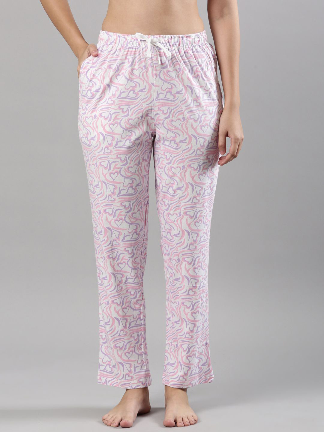 

Femmora Women Abstract Printed Mid-Rise Pure Cotton Lounge Pants, White