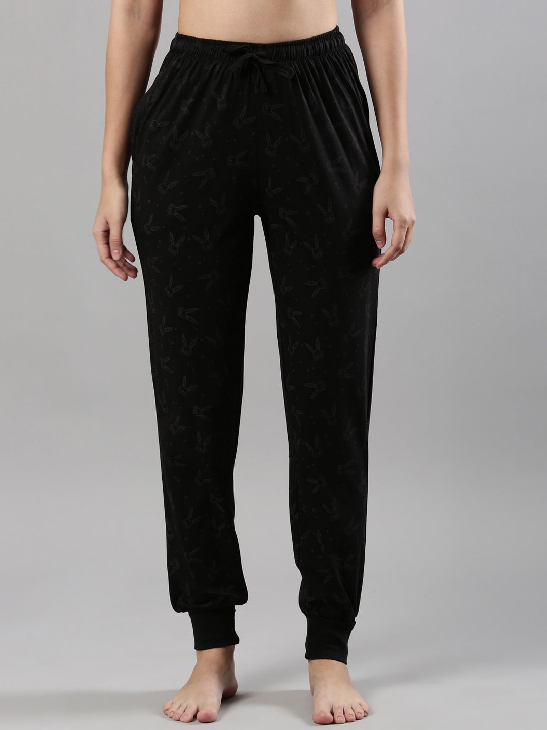 

Femmora Women Pure Cotton Mid-Rise Lounge Joggers, Black