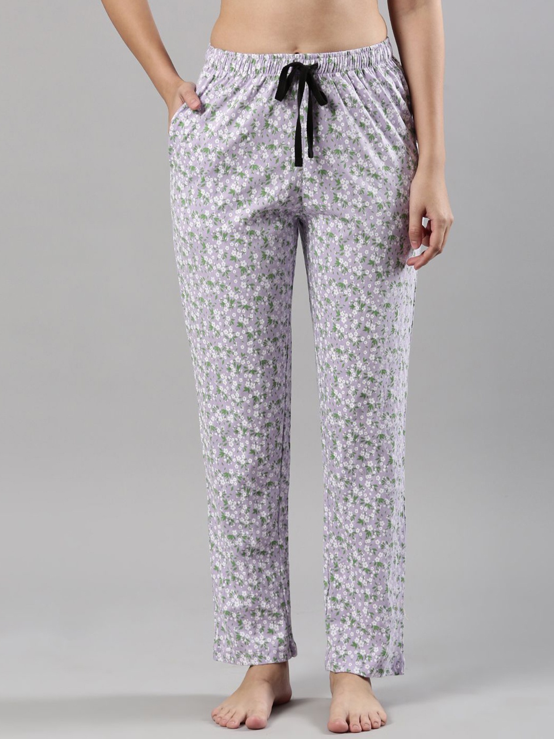 

Femmora Women Floral Printed Mid-Rise Pure Cotton Lounge Pant, Lavender