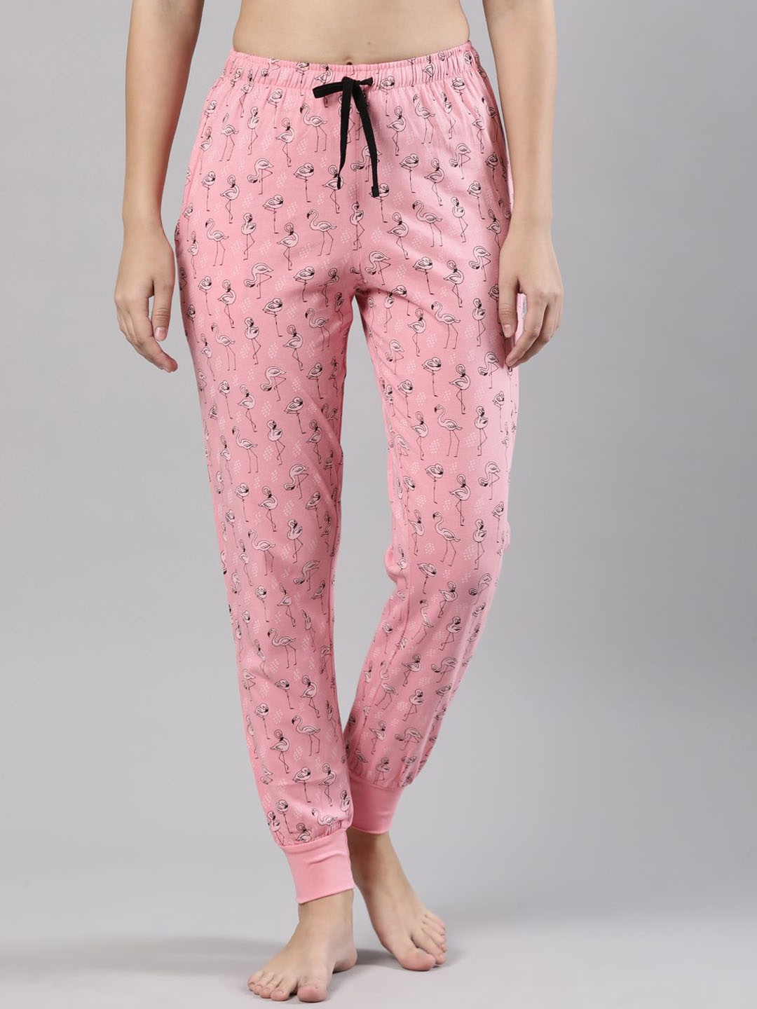 

Femmora Women Printed Mid-Rise Pure Cotton Lounge Joggers, Pink