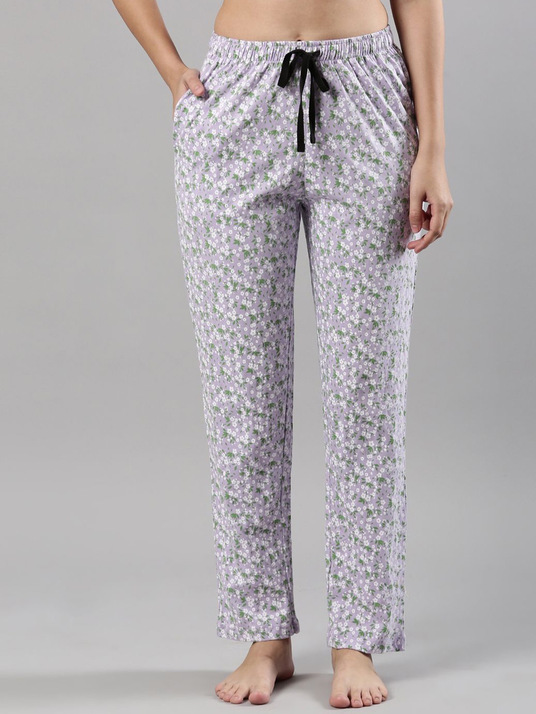 

Femmora Women Floral Printed Mid-Rise Pure Cotton Lounge Pant, Lavender