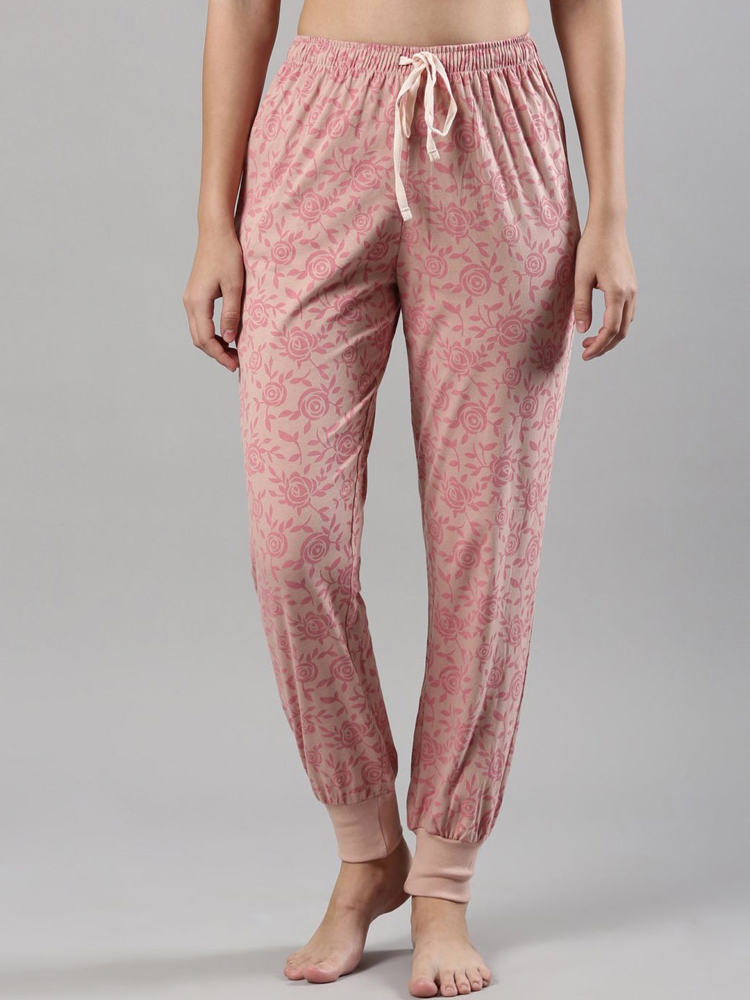 

Femmora Women Floral Printed Mid-Rise Cotton Lounge Pants, Pink