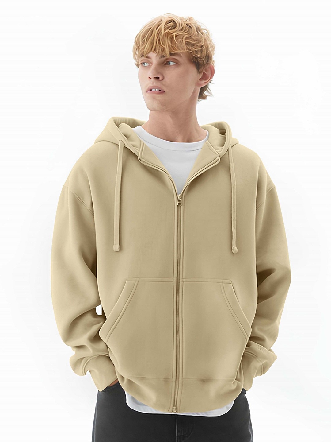 

Maniac Men Solid Hooded Neck Full Sleeve Sweatshirt, Beige