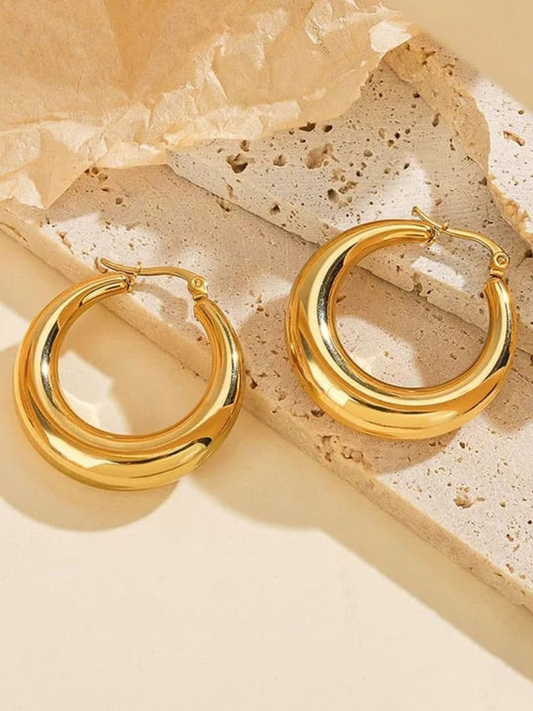

KRYSTALZ Gold-Plated Stainless Steel Circular Antique Half Hoop Earrings