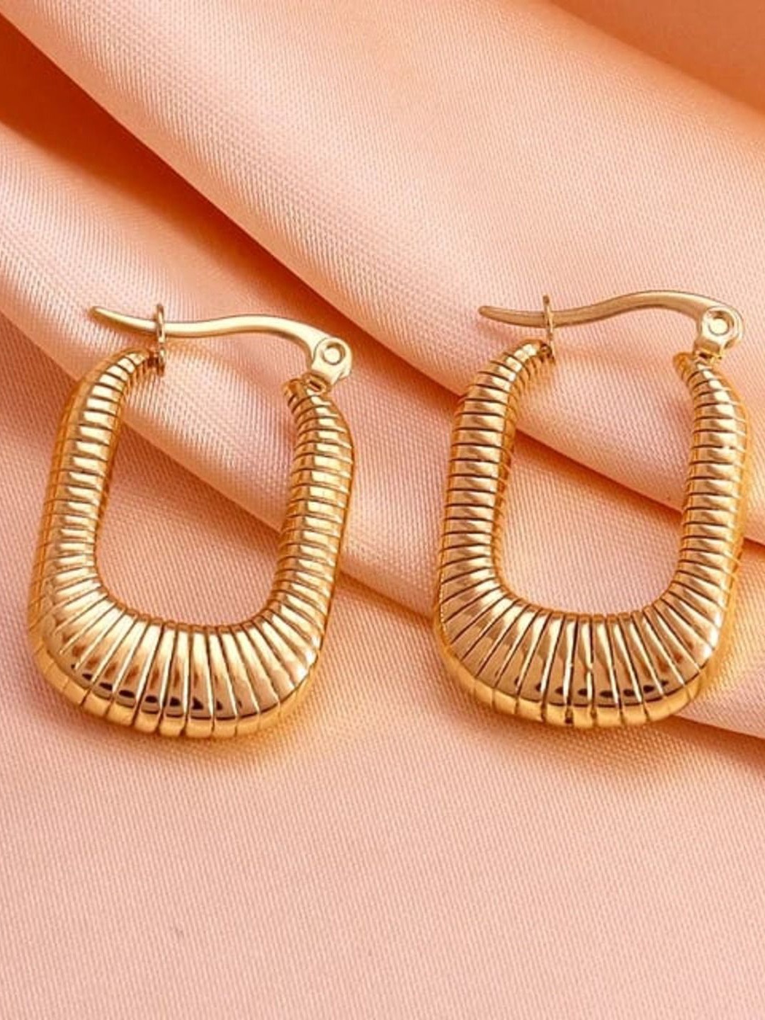 

KRYSTALZ Gold-Plated Stainless Steel Geometric Shaped Antique Hoop Earrings