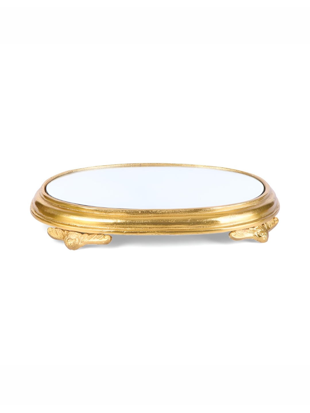 

THE HOME CO. Gold Toned & Transparent Glass Platform Chowki