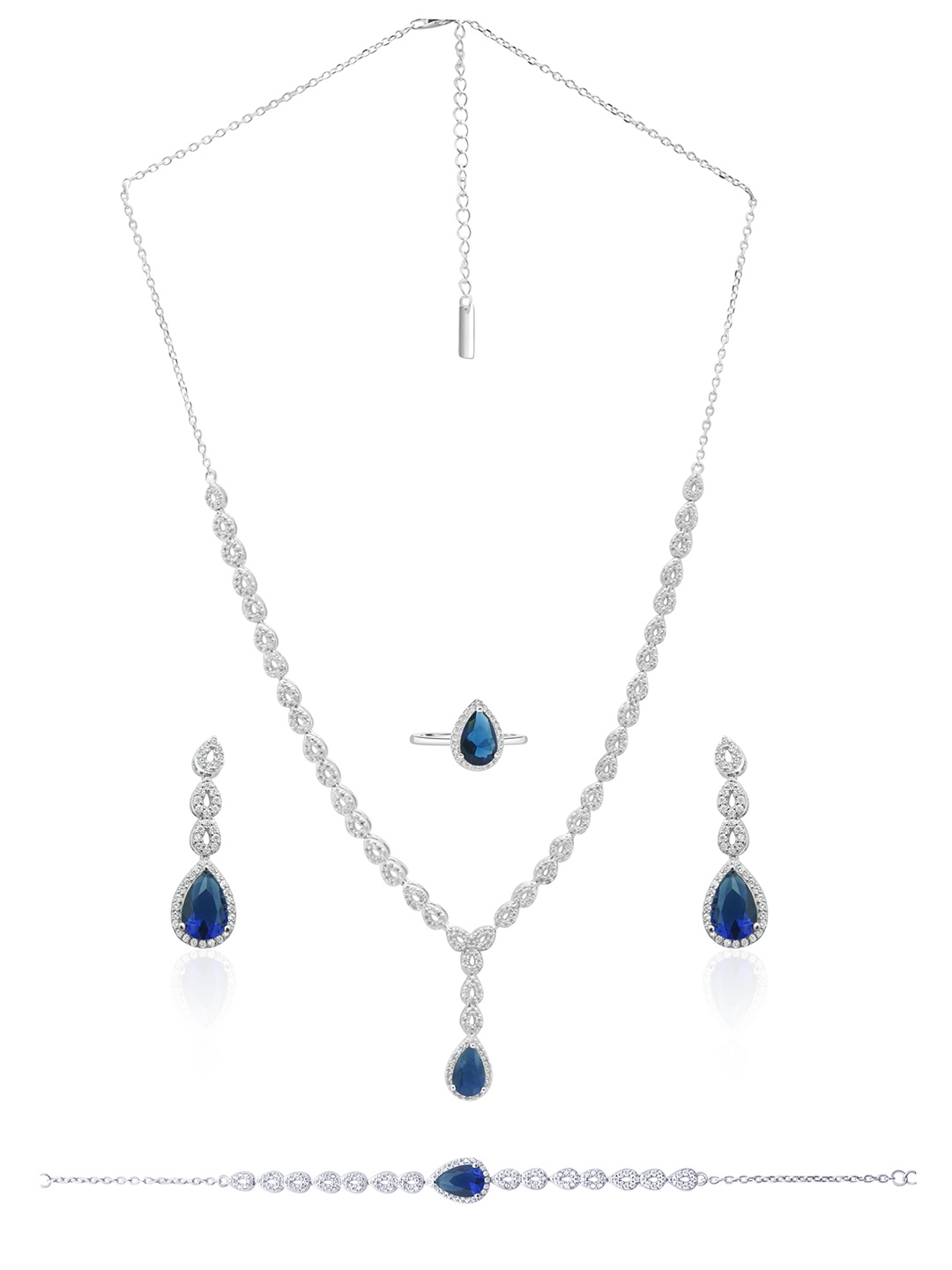 

925 SILLER Rhodium-Plated Pure Silver Cubic Zirconia-Studded Jewellery Set