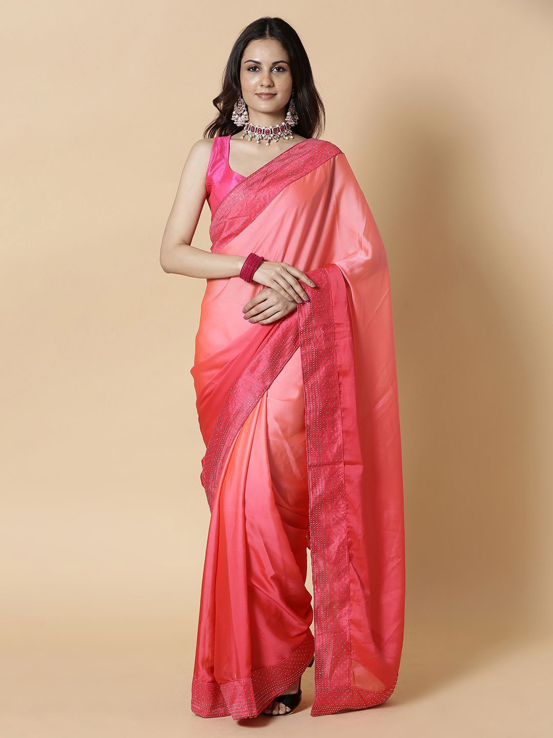 

Vervee Couture Mukaish Pure Georgette Saree, Pink