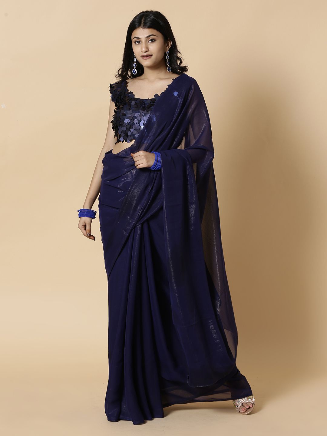 

Vervee Couture Pure Georgette Saree, Navy blue