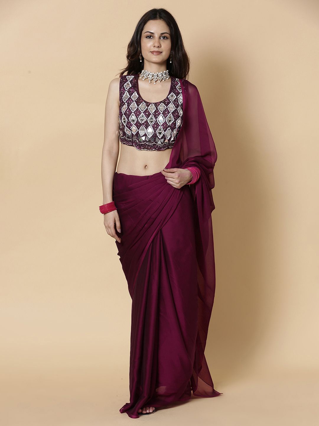 

Vervee Couture Pure Georgette Saree, Purple