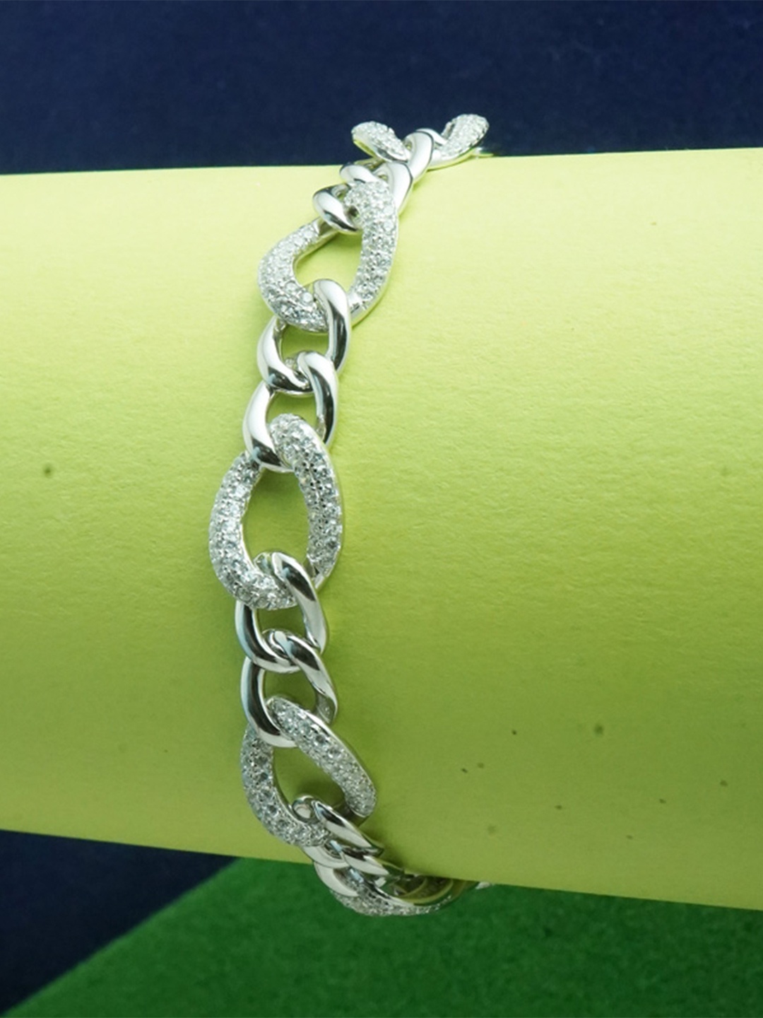 

925 SILLER Silver Cubic Zirconia Rhodium-Plated Link Bracelet