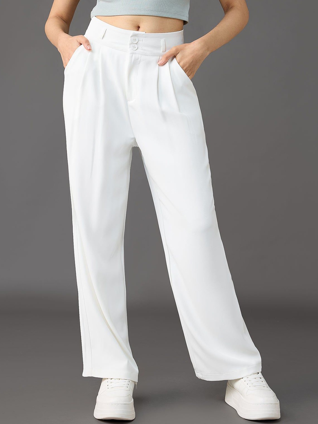 

FREAKINS Seoul White Korean Pleated Pants