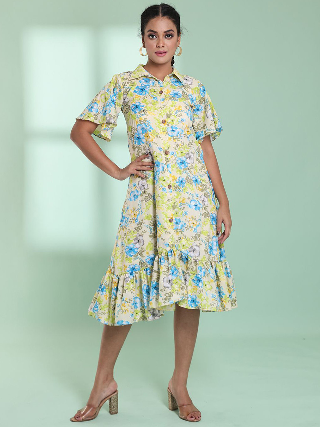 

Charukriti Floral Print A-Line Midi Dress, Yellow