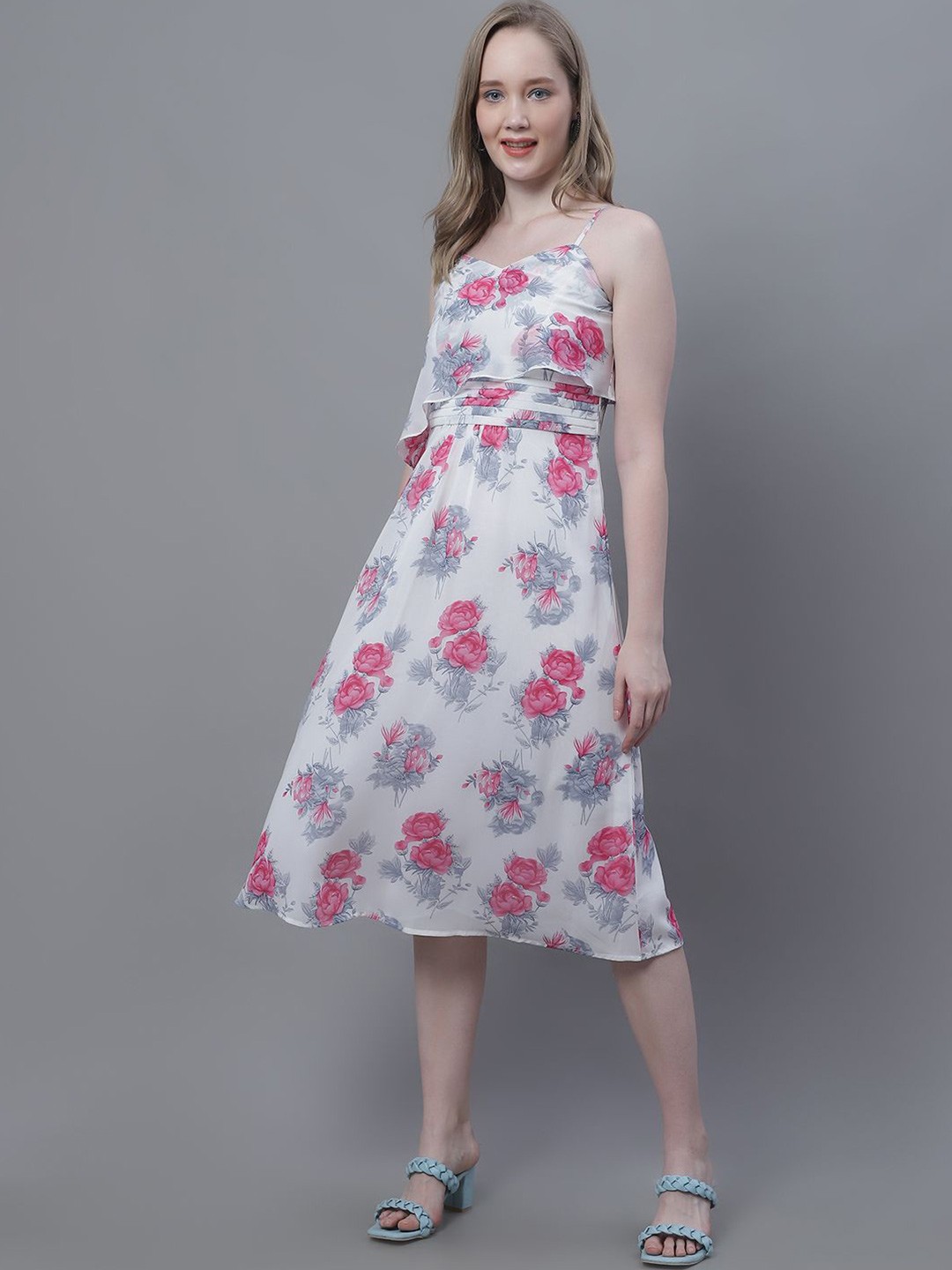 

MINI & MING Women Floral Print Empire Midi Dress, White