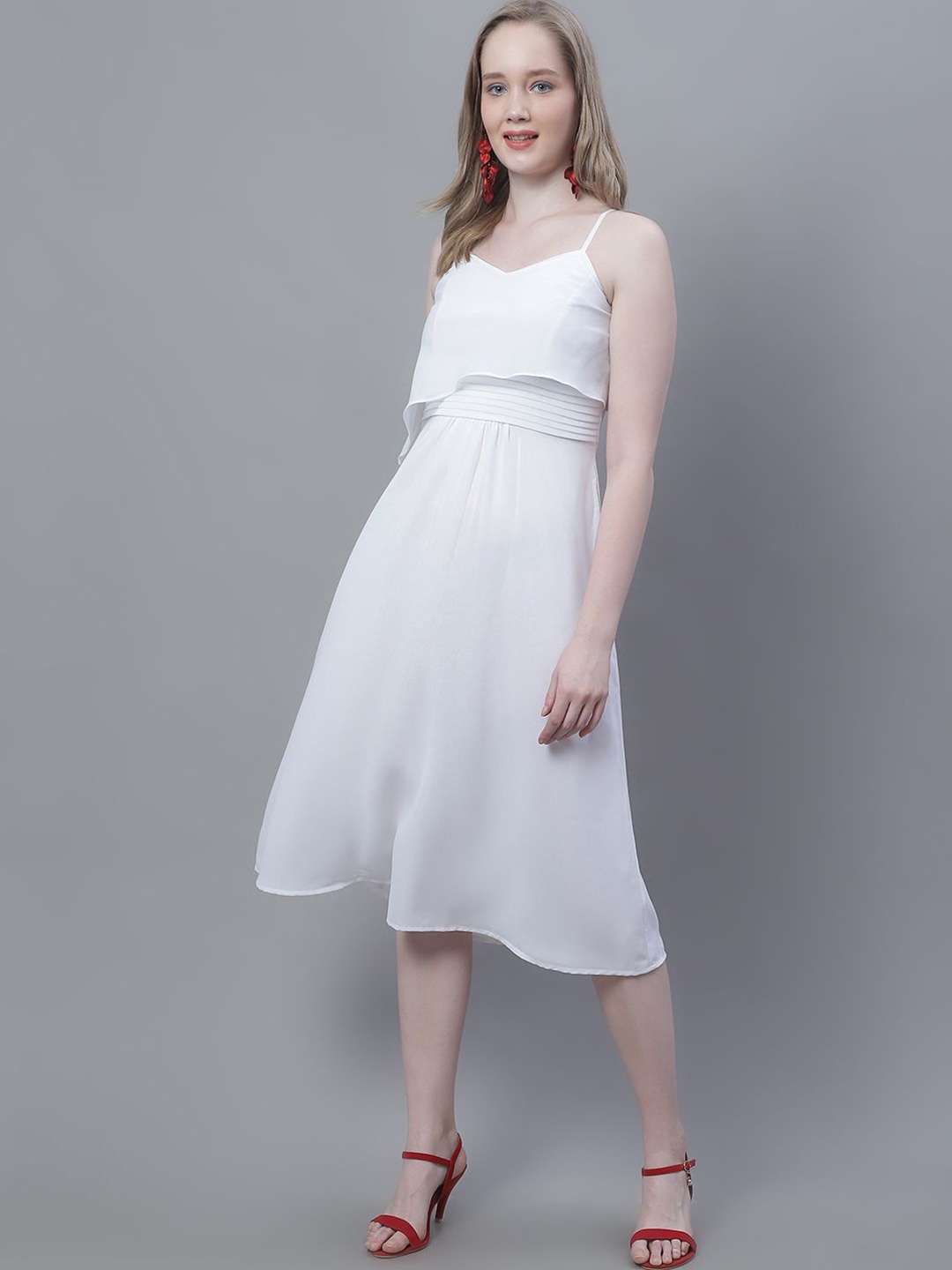 

MINI & MING Women Shoulder Straps A-Line Midi Dress, White