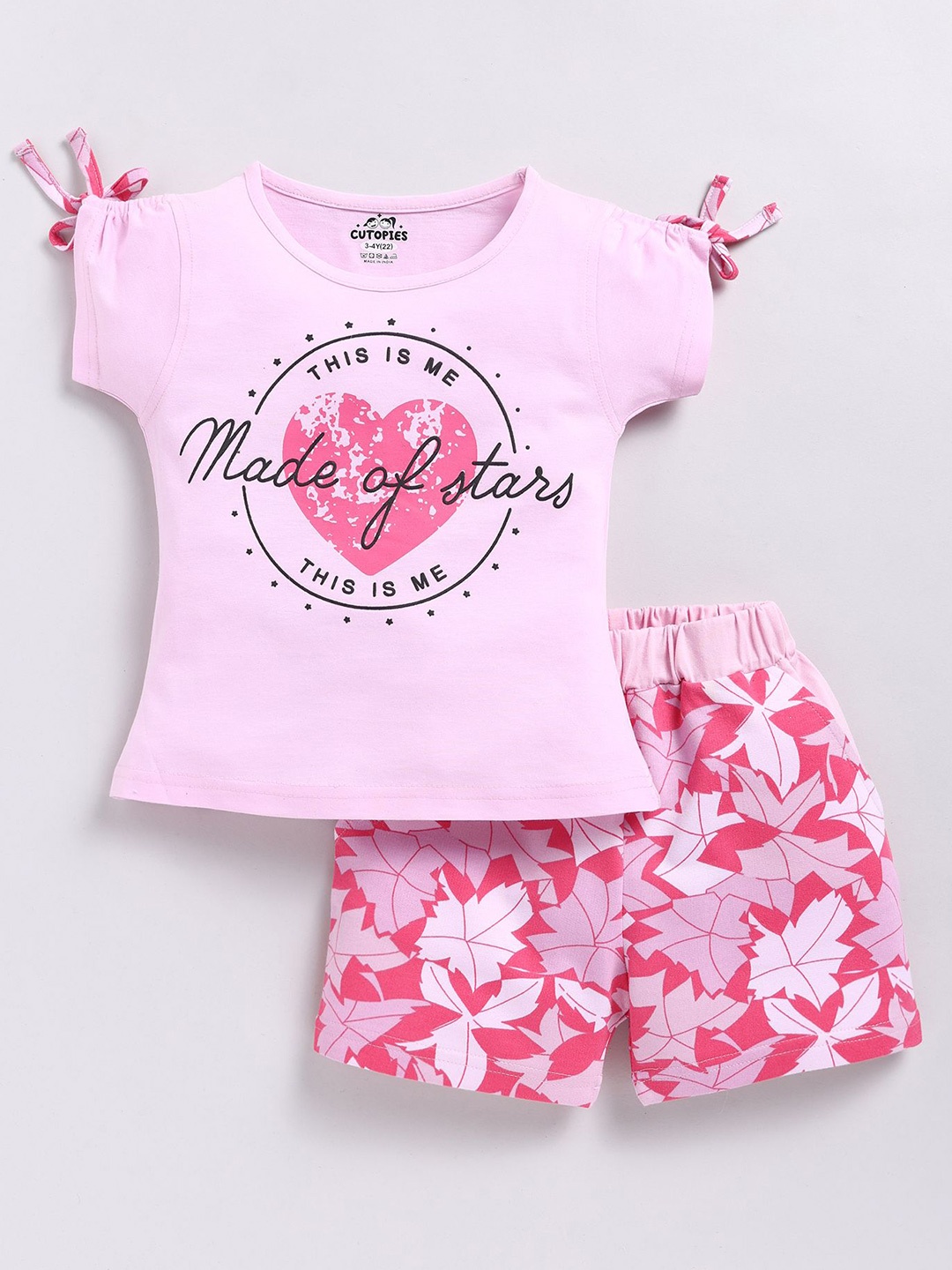 

Cutopies Girls Printed Pure Cotton T-shirt With Shorts, Pink