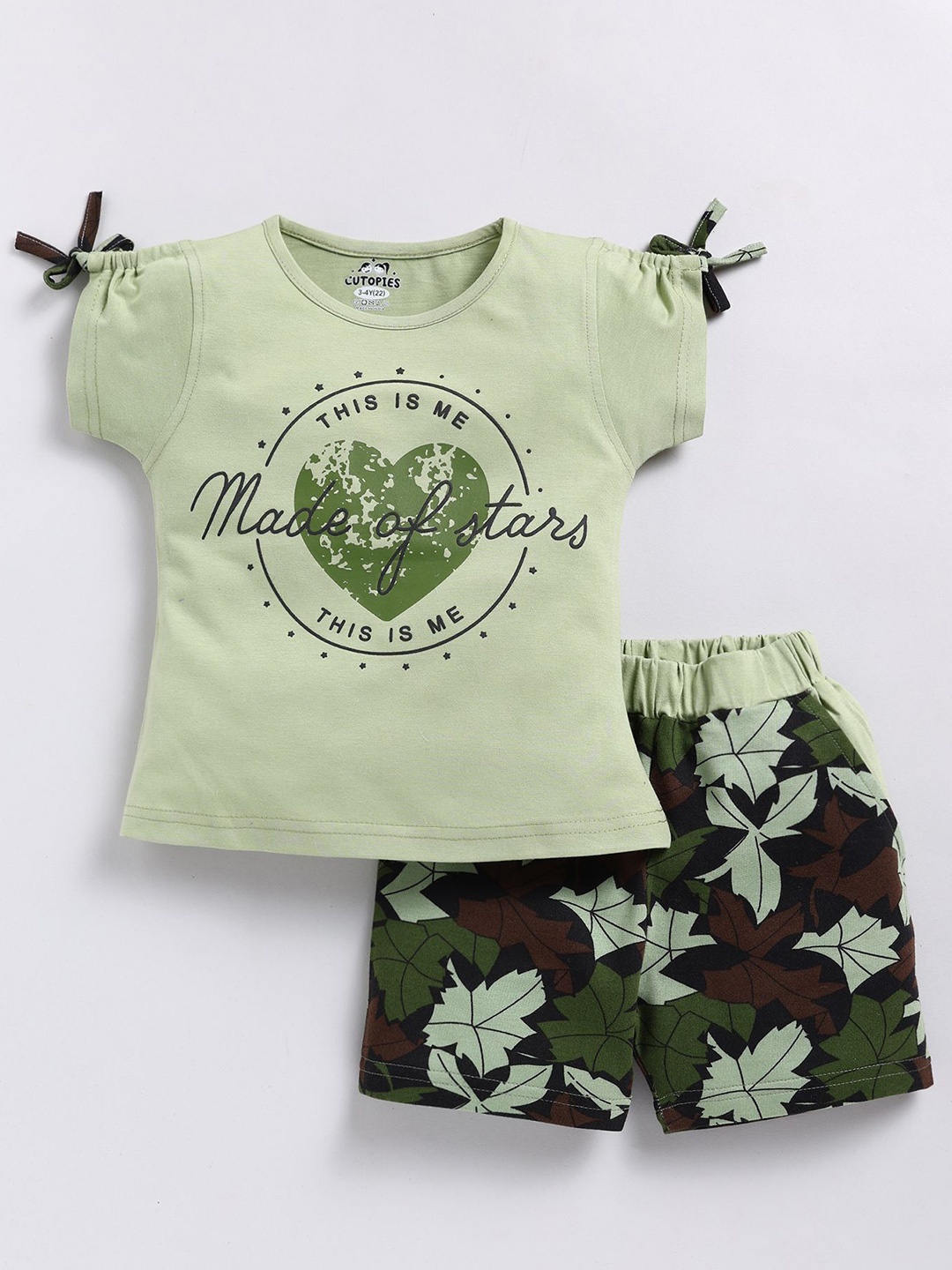 

Cutopies Girls Printed Pure Cotton T-shirt With Shorts, Olive