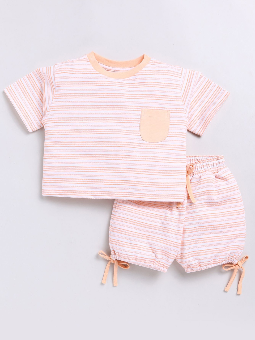 

Cutopies Girls Striped Pure Cotton T-shirt With Shorts, Peach