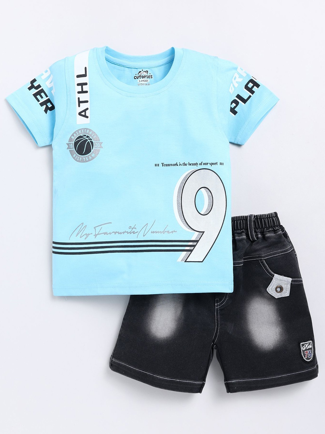 

Cutopies Boys Printed Pure Cotton T-shirt With Shorts, Blue