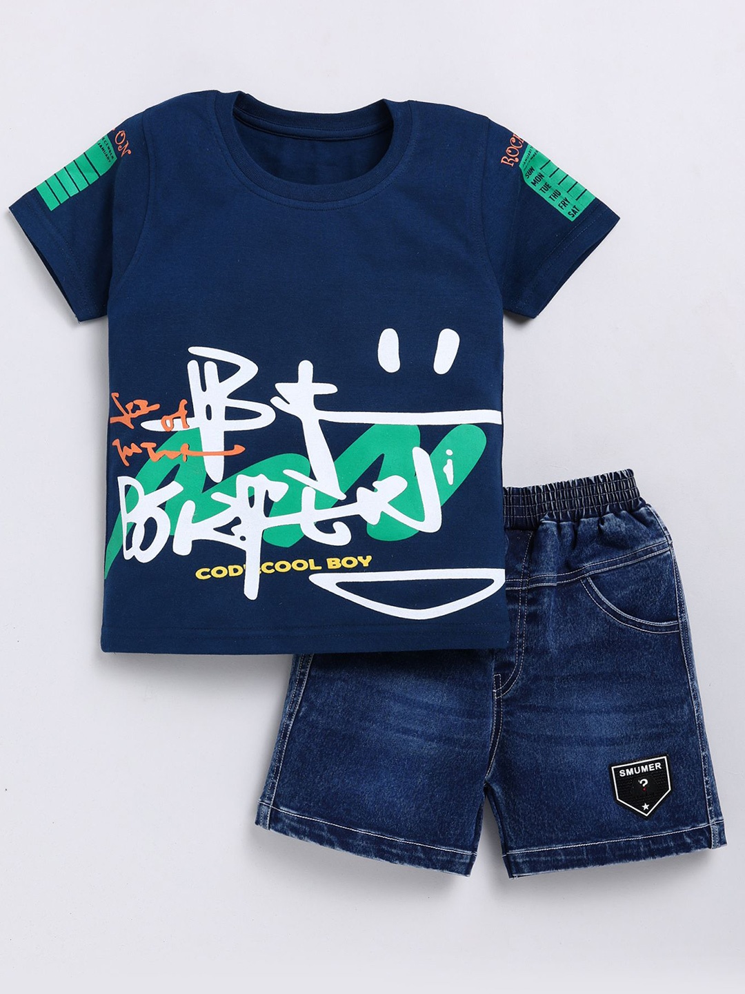 

Cutopies Boys Printed T-shirt With Shorts, Navy blue