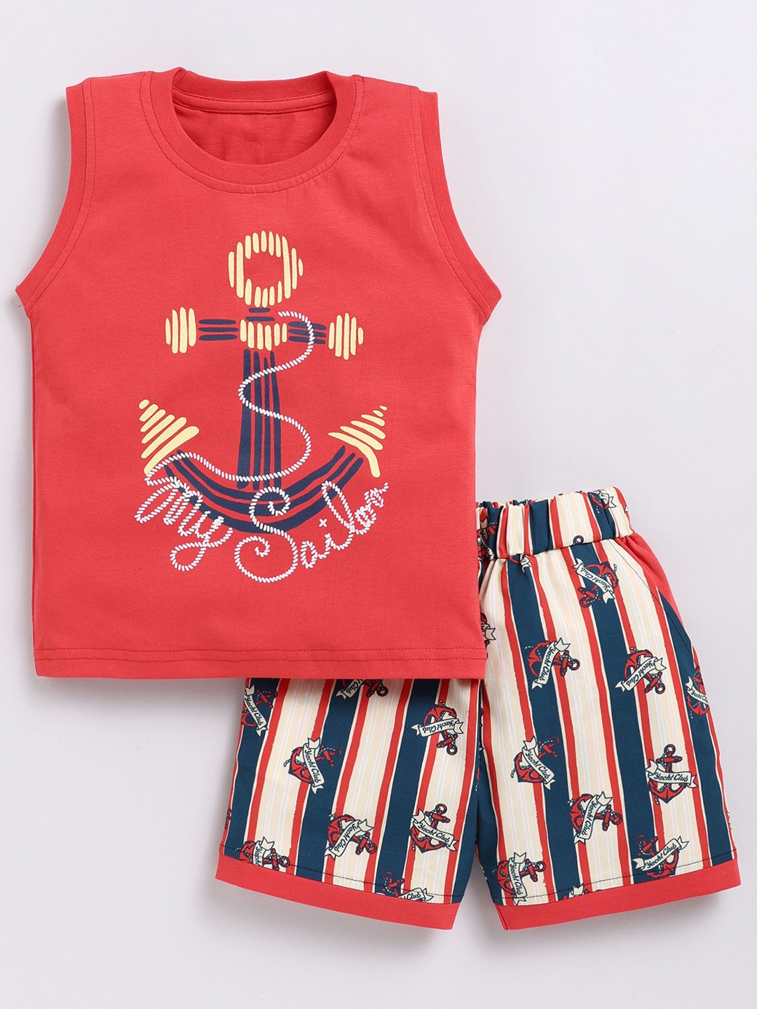 

Cutopies Boys Printed Pure Cotton T-shirt With Shorts, Red