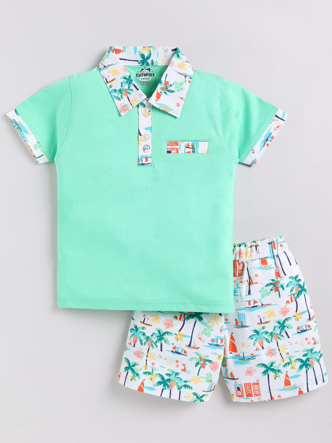 

Cutopies Boys Printed T-shirt With Shorts, Sea green