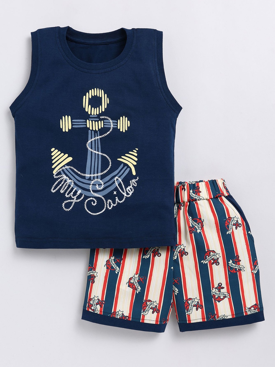

Cutopies Boys Printed T-shirt With Shorts, Navy blue