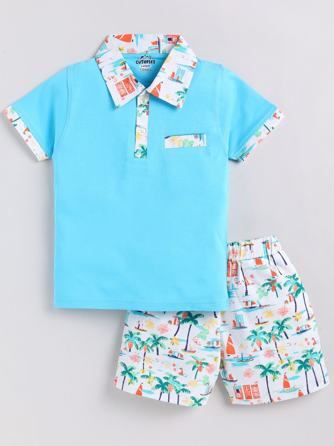 

Cutopies Boys Printed T-shirt With Shorts, Blue