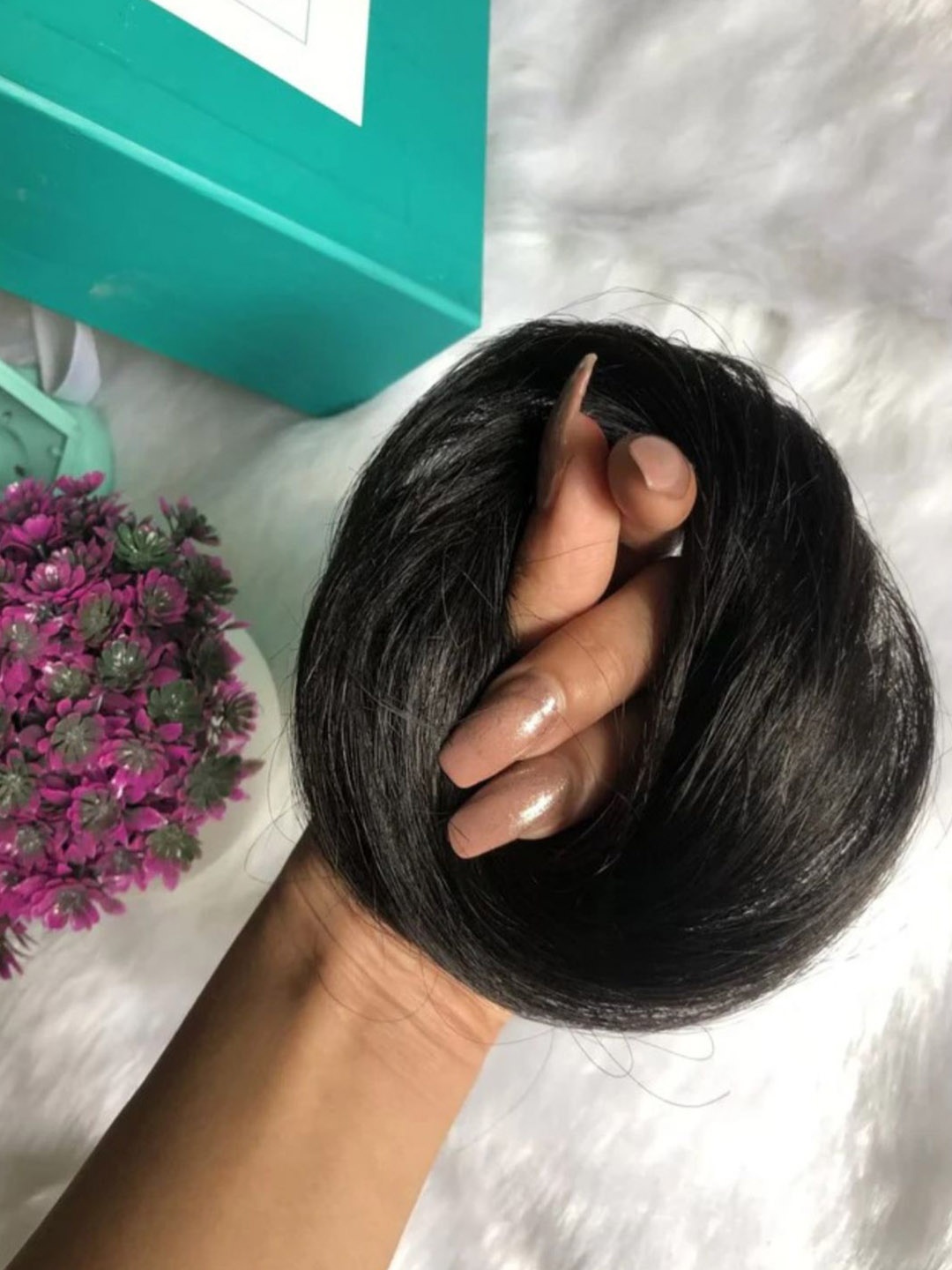 

NISH HAIR Human Hair Donut Scrunchie Hair Extension - Dark Black
