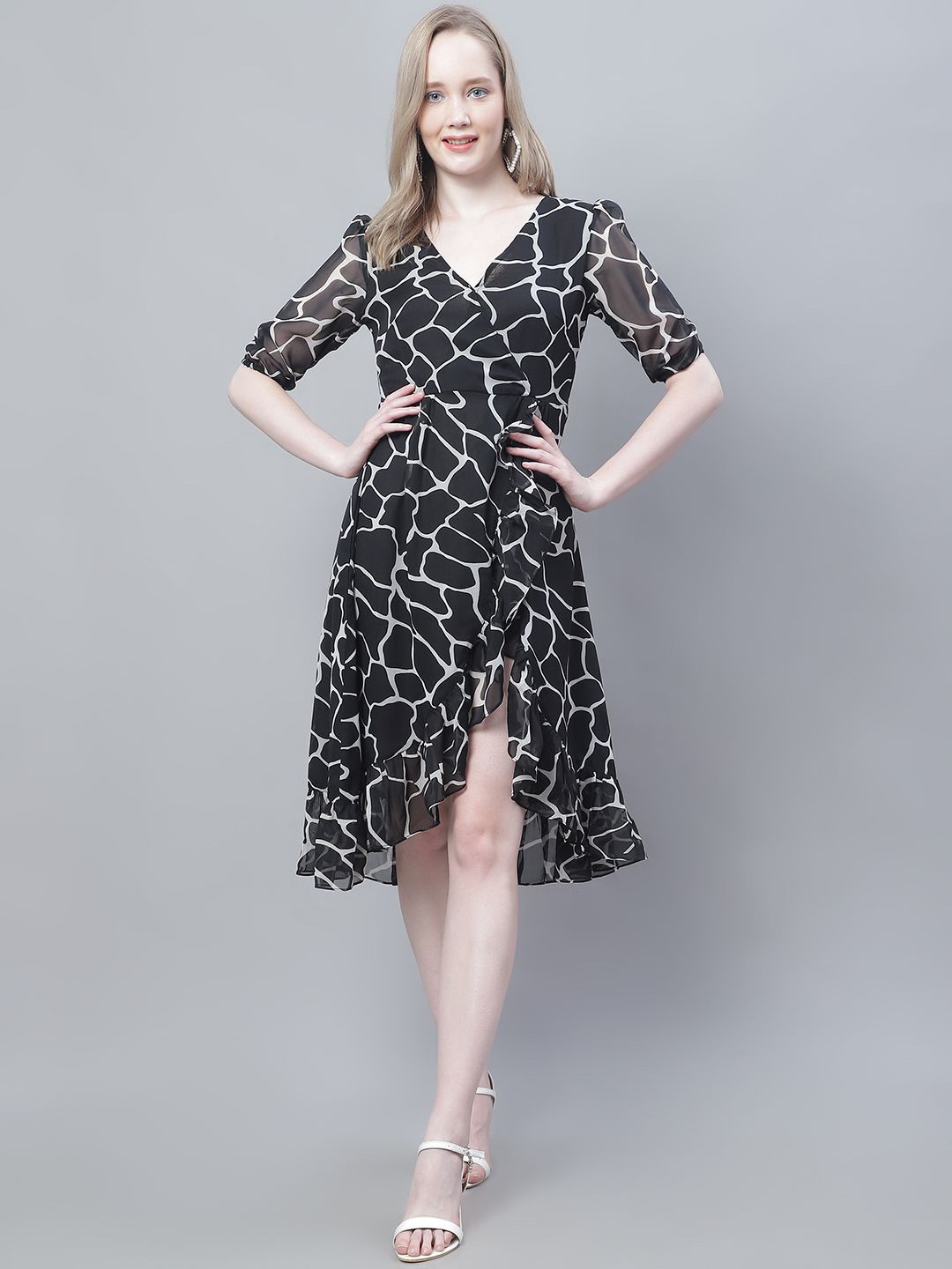 

MINI & MING Animal Print Georgette Dress, Black