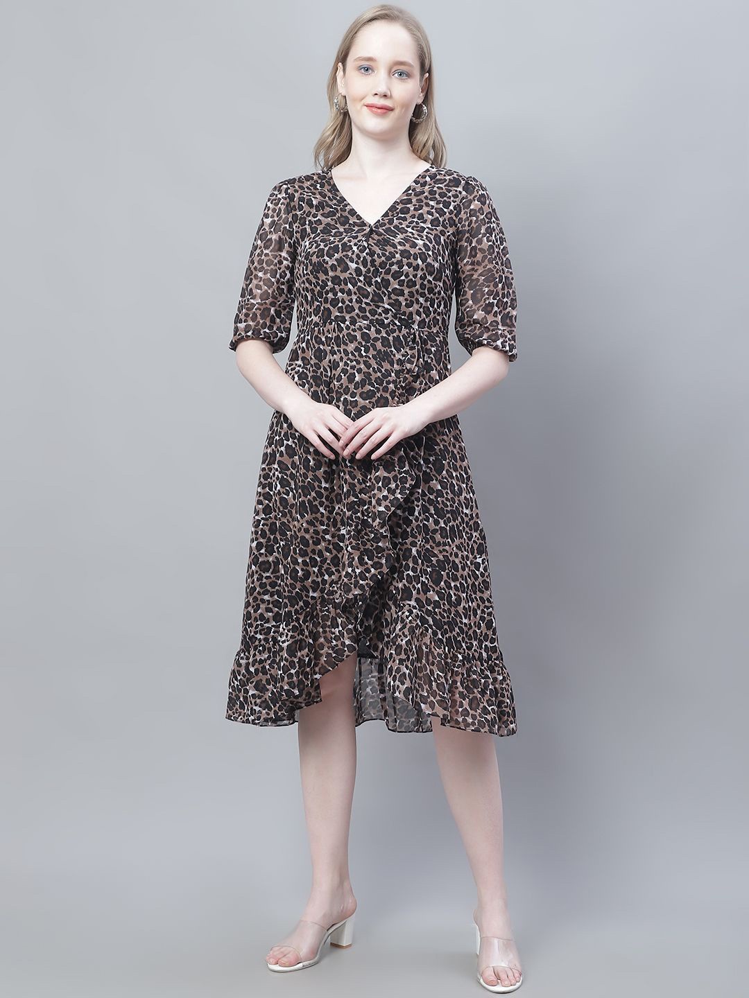 

MINI & MING Animal Print Georgette Midi Dress, Black