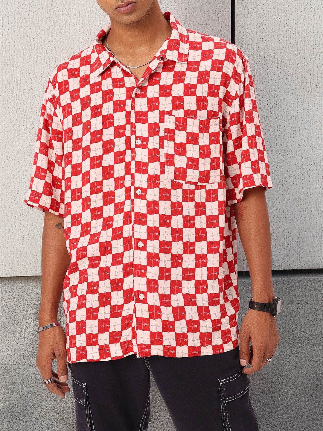 

Kook N Keech Checkmate Block Oversized Shirt, Brown
