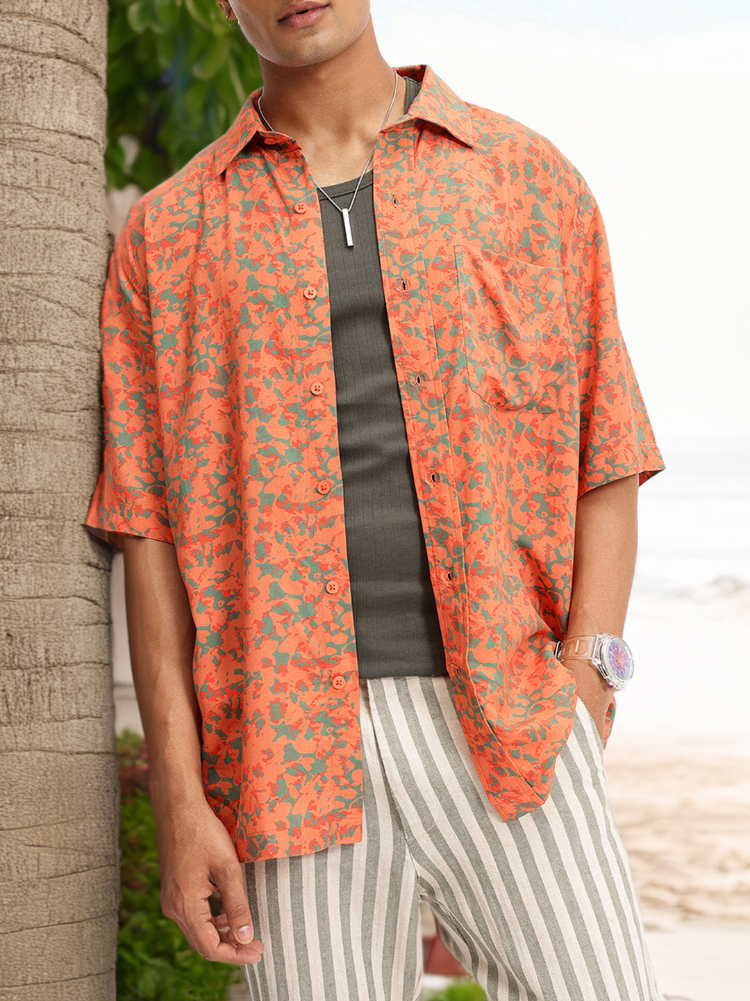 

Kook N Keech Bold & Bright Smudge Print Oversized Shirt, Orange