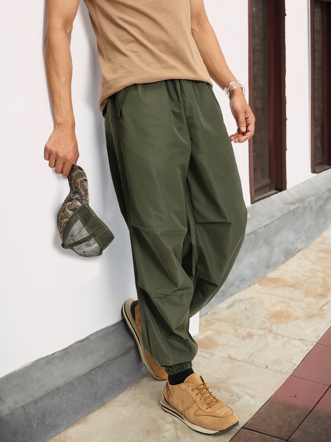 

Kook N Keech Men Functional Utility Relaxed Baggy Joggers, Olive