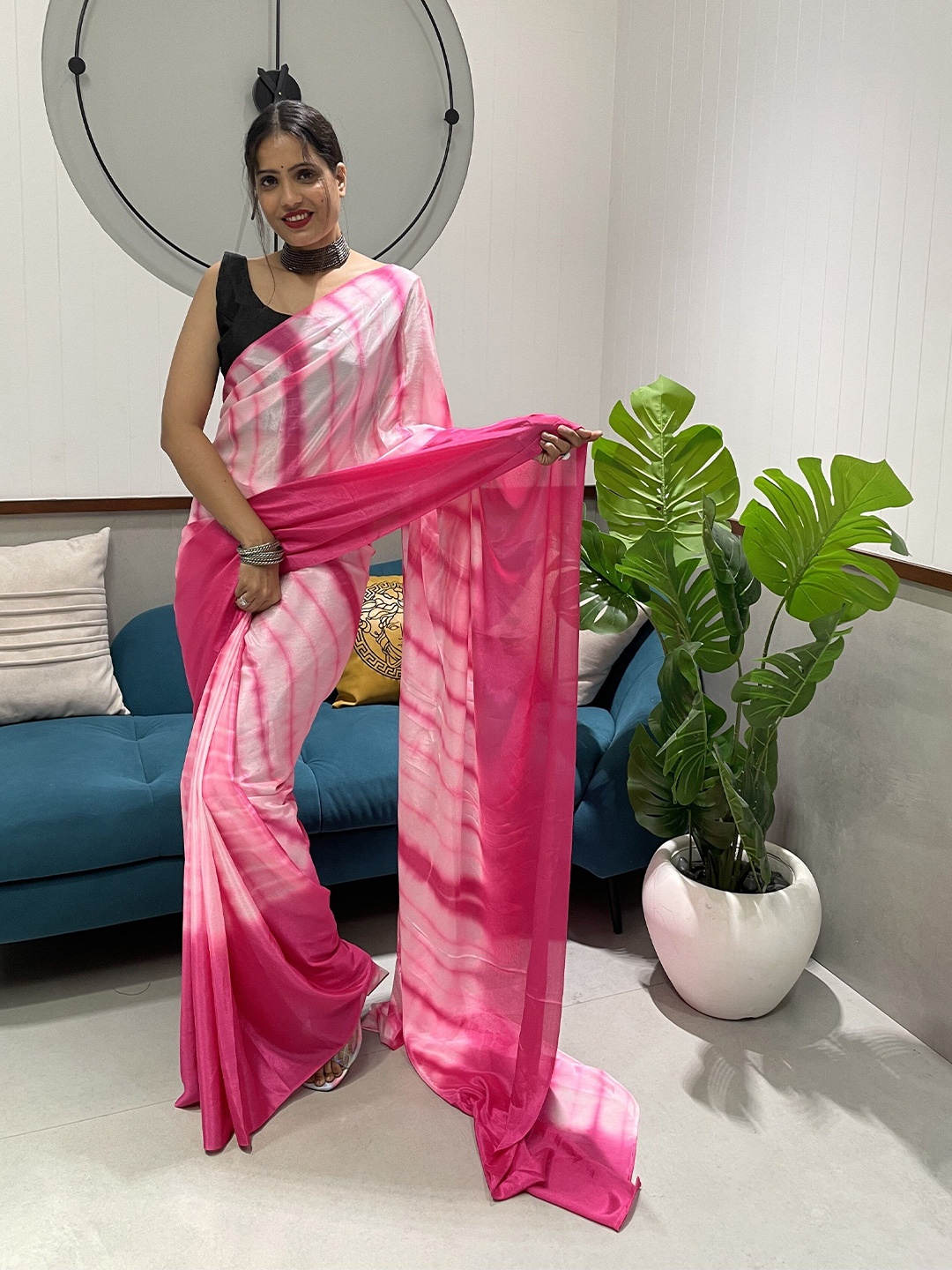 

Sidhidata Tie and Dye Ready to Wear Saree, Pink