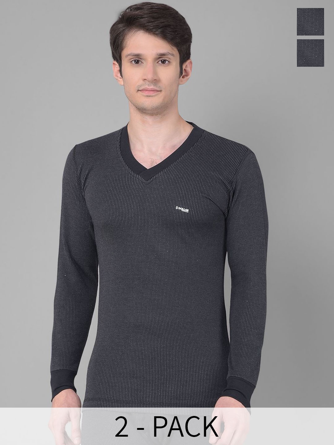 

Dollar Ultra Pack Of 2 Men Cotton V-Neck Thermal Tops, Black