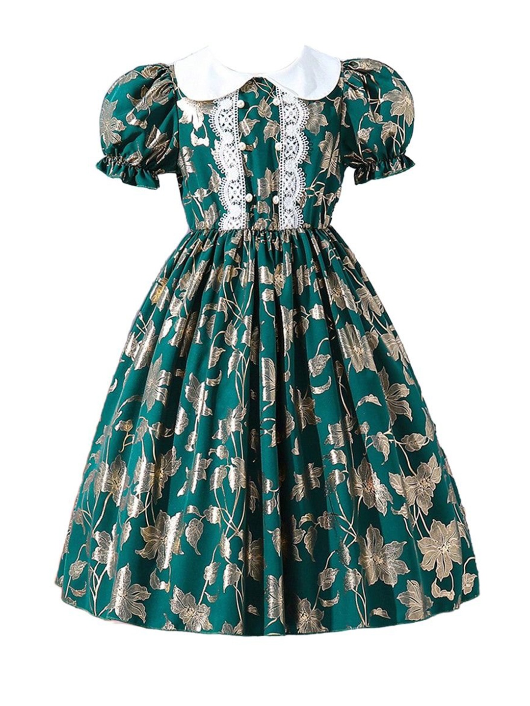 

StyleCast x Revolte Floral Print Peter Pan Collar Puff Sleeve Maxi Dress, Green