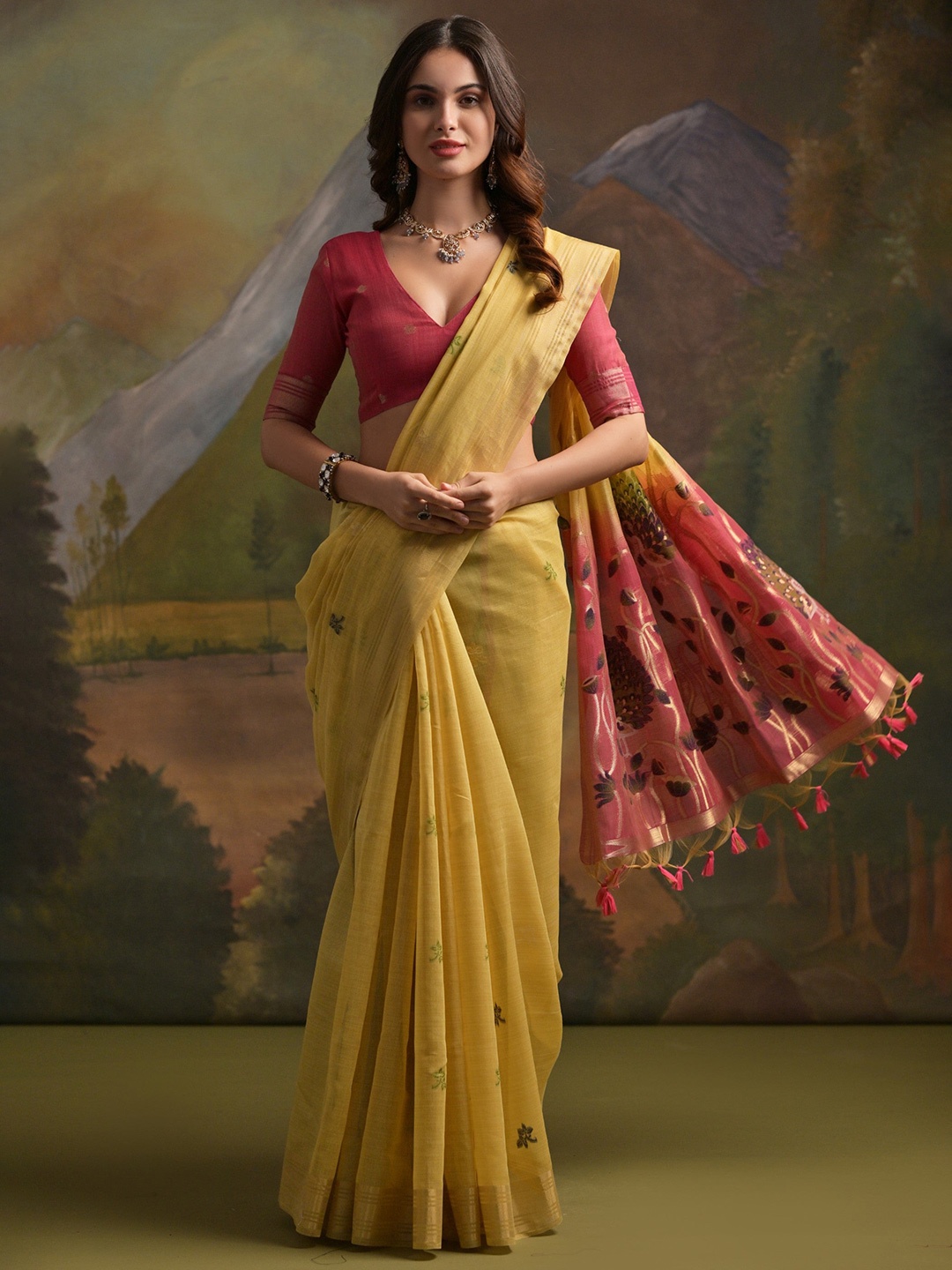 

MySilkLove Woven Design Pure Cotton Muga Saree, Yellow