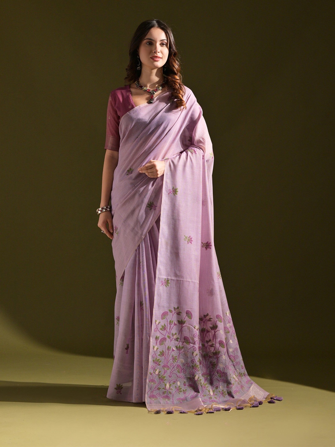 

MySilkLove Woven Design Pure Cotton Muga Saree, Purple