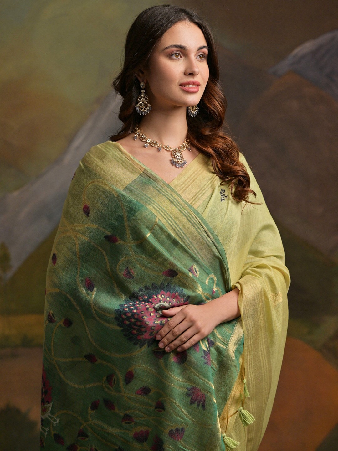 

MySilkLove Ethnic Motifs Zari Pure Cotton Muga Saree, Green